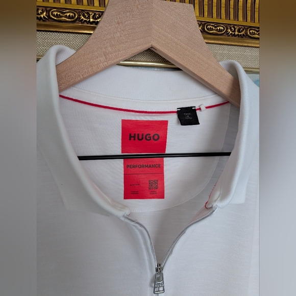 HUGO White Short-Sleeve Zip Polo - Picture 5 of 7